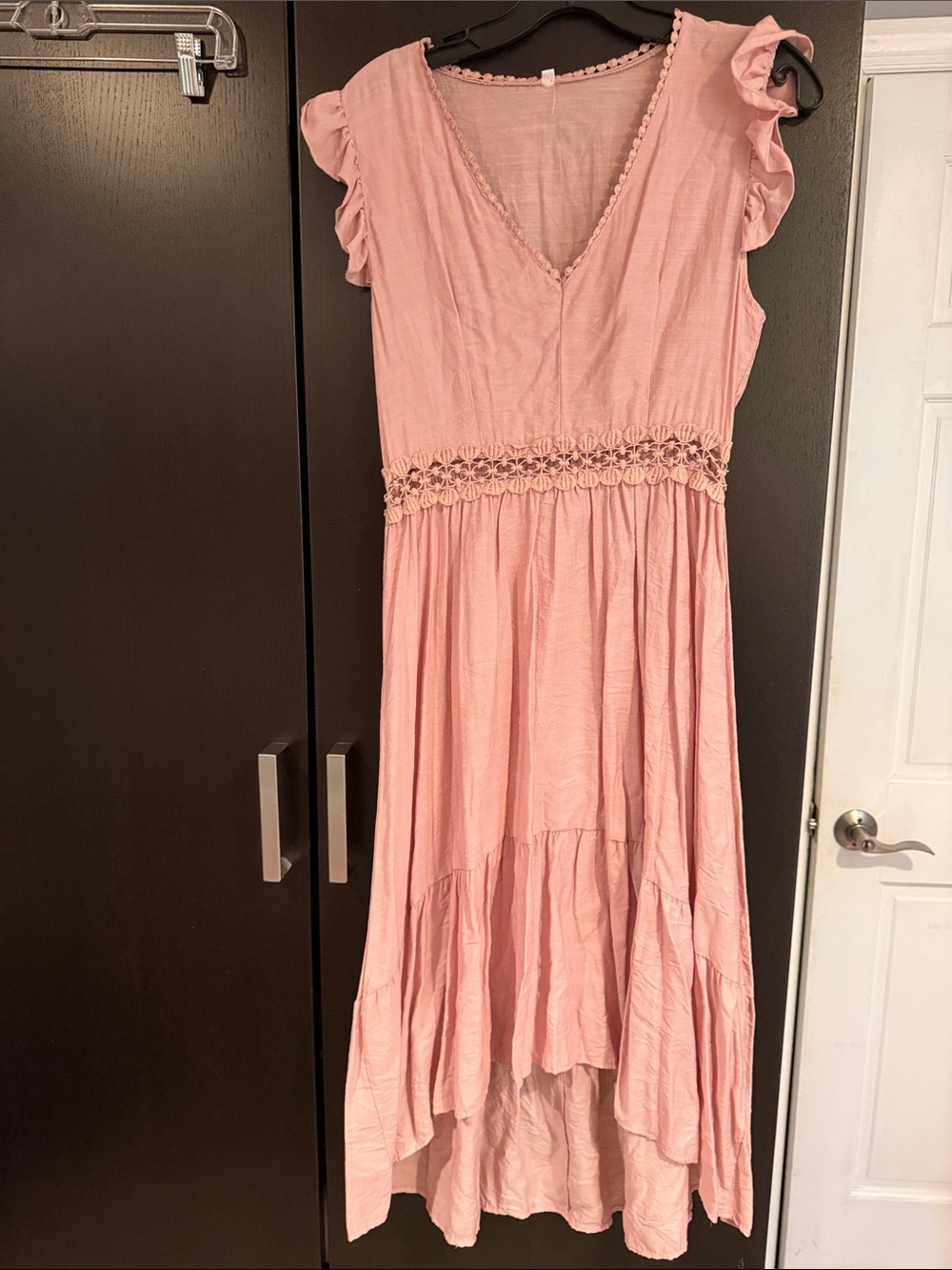 Girls' Pink Ruffle Sleeve Maxi Dress